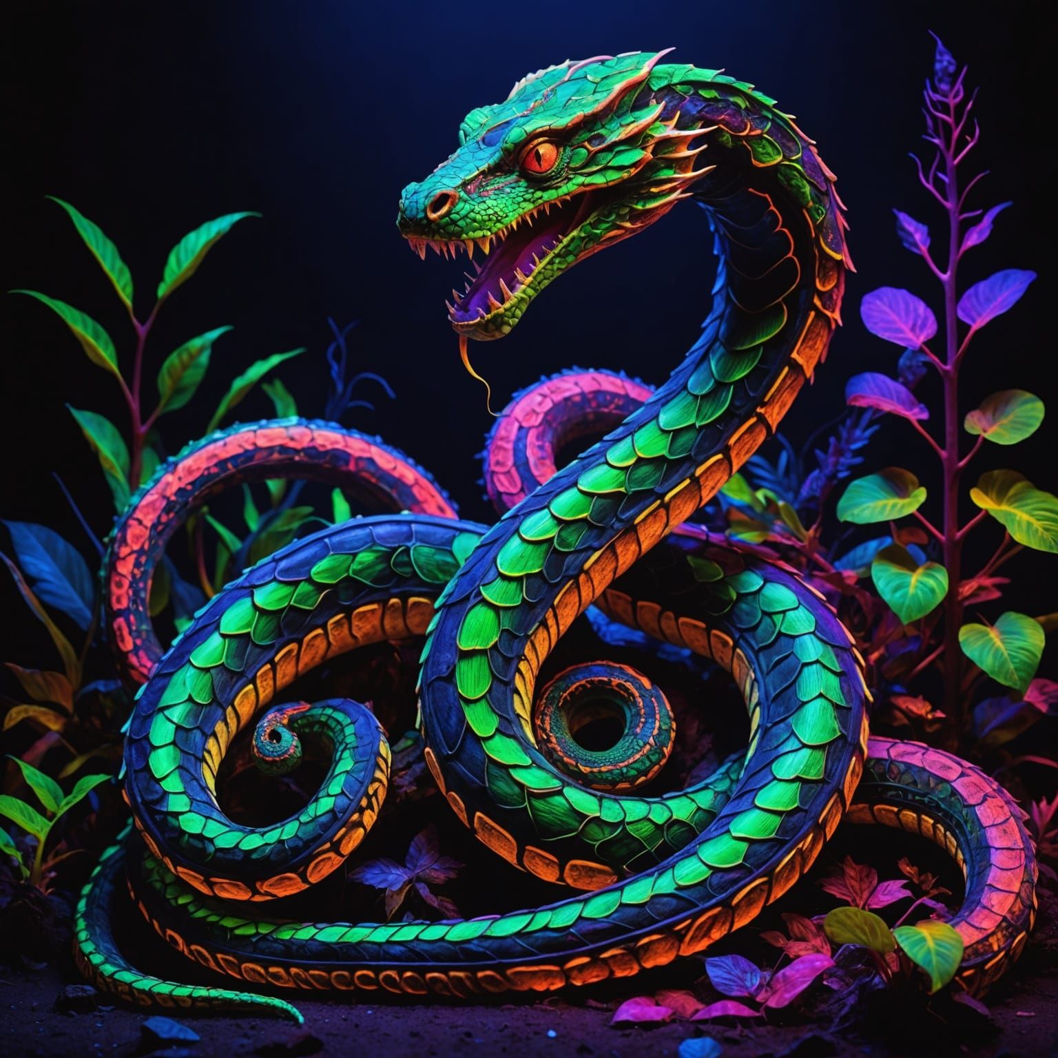 Psychedelic Serpent in Fluorescent Blacklight Colors