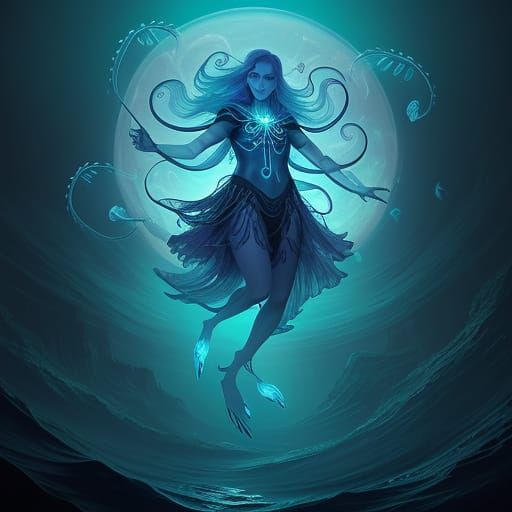 Bioluminescent Lotus Jellyfish in the Deep Sea