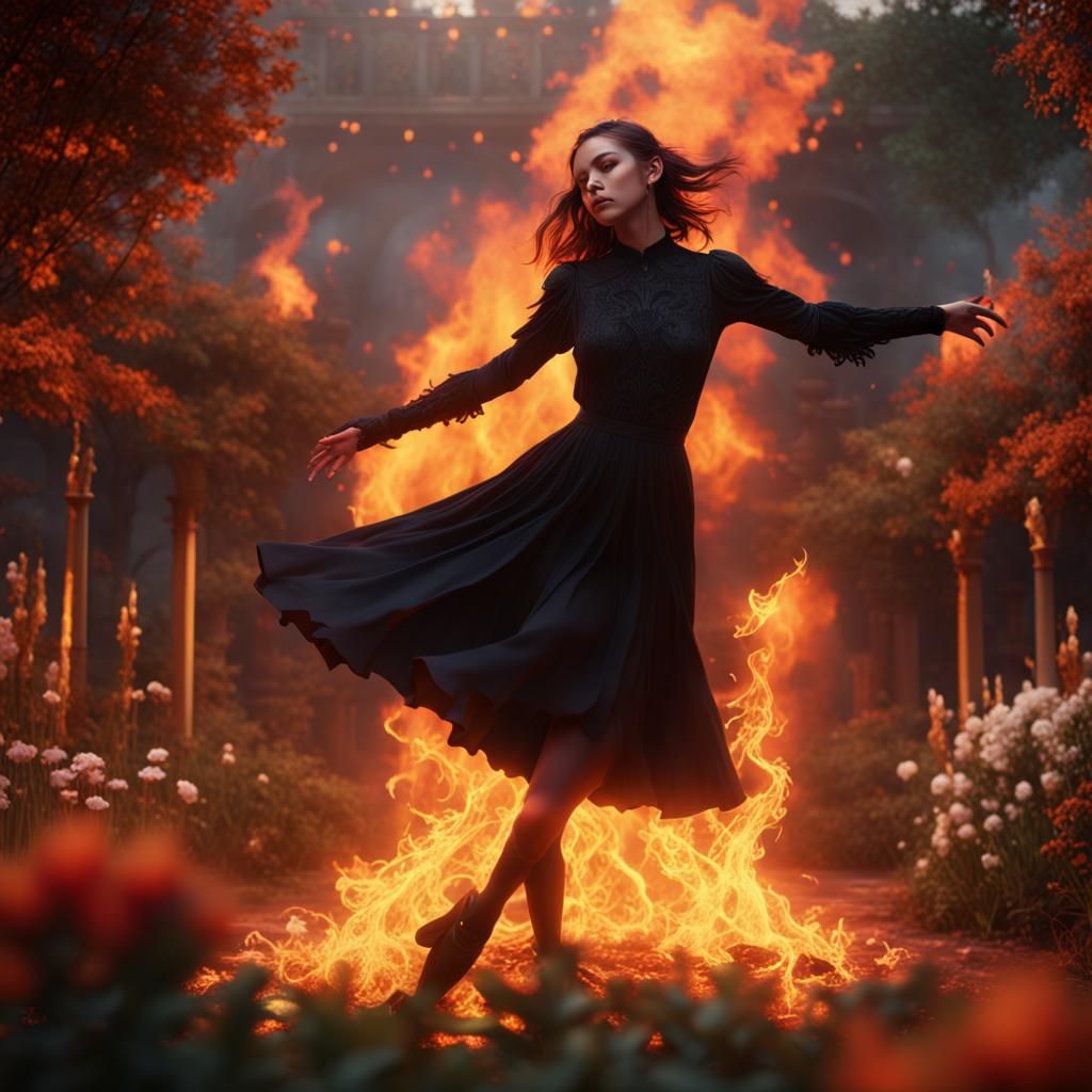Fiery Garden Dance: Detailed Matte Painting