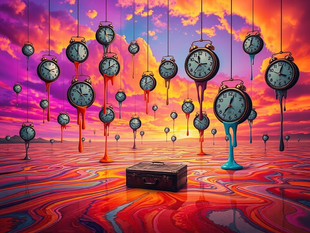 Surreal Melting Clocks Landscape in Digital Painting Style