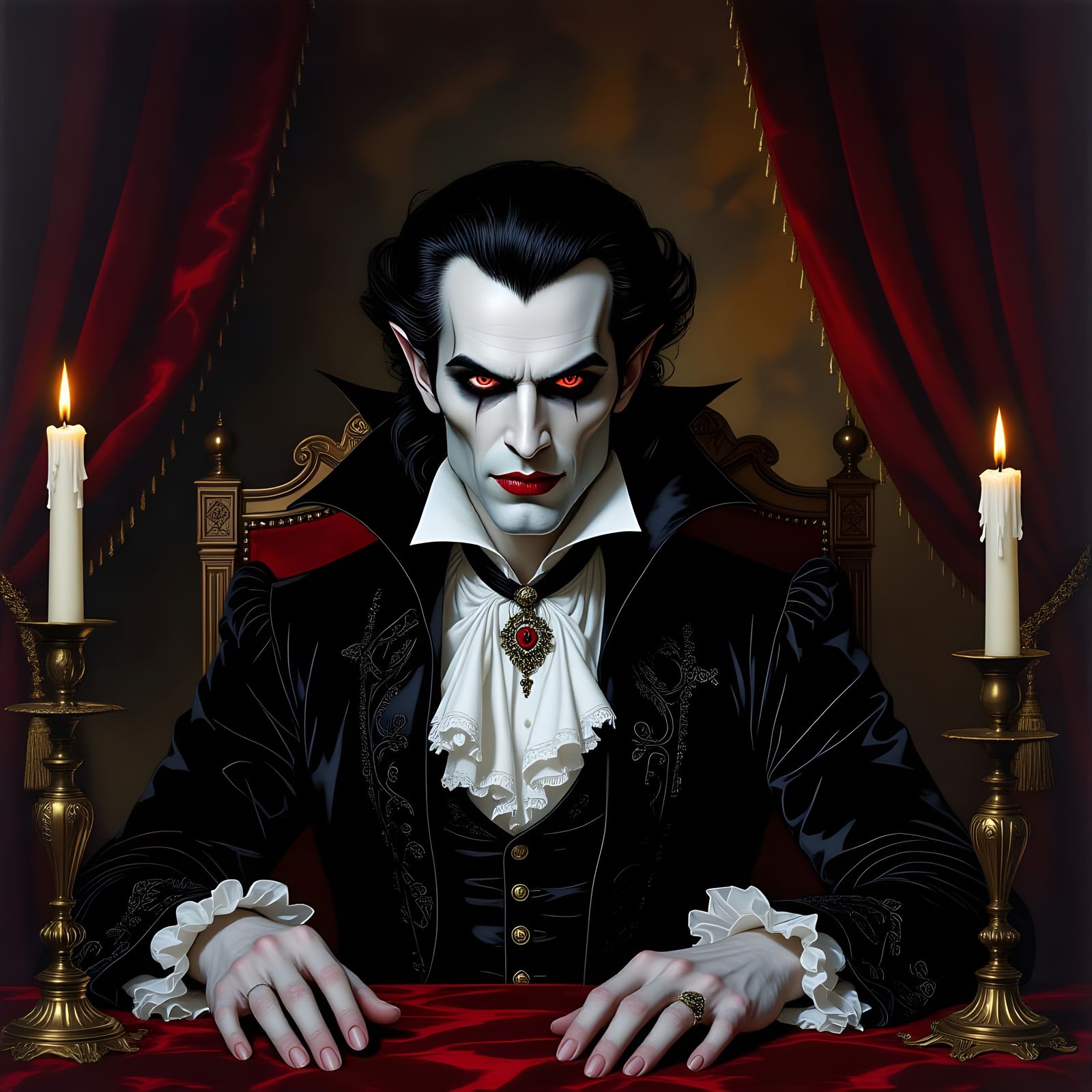 Gothic Vampire Portrait in Opulent Setting