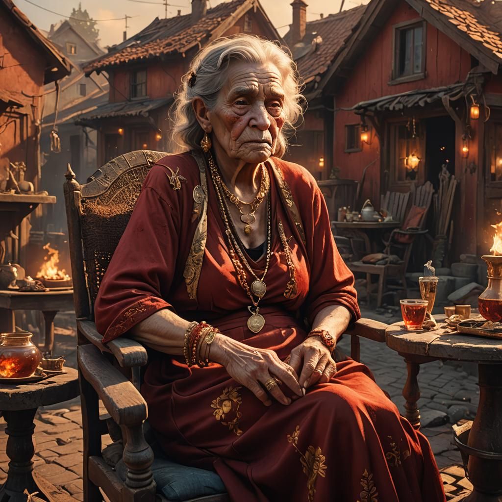 Old Woman with Jewellery in Warm Colors