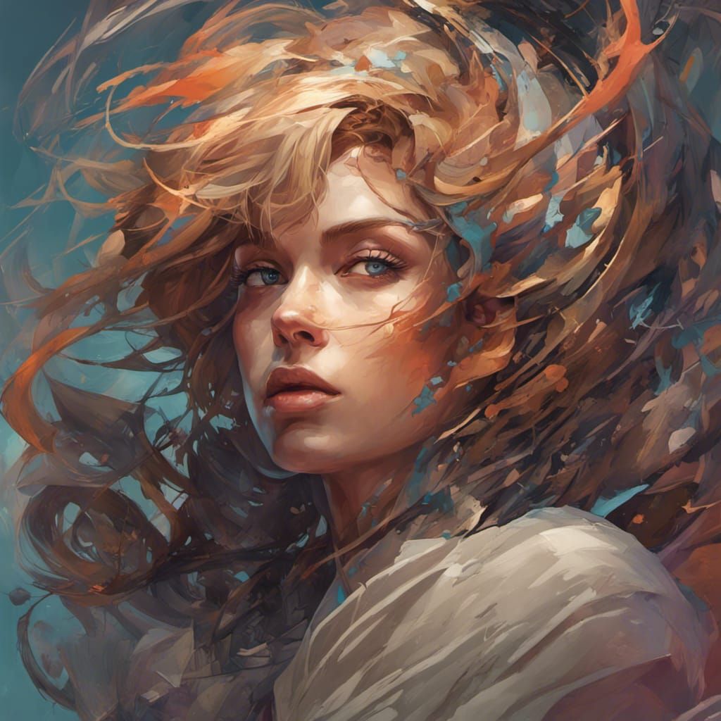 Trapped Mind Portrait in Hyperdetailed Triadic Colors