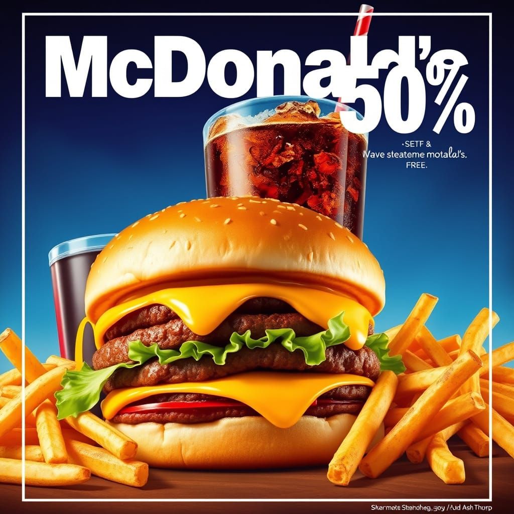 McDonald's Burger Poster with 50% Discount in Photorealistic...