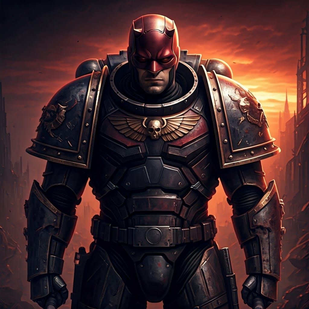 Armored Hero in Dark Sci-Fi Cityscape