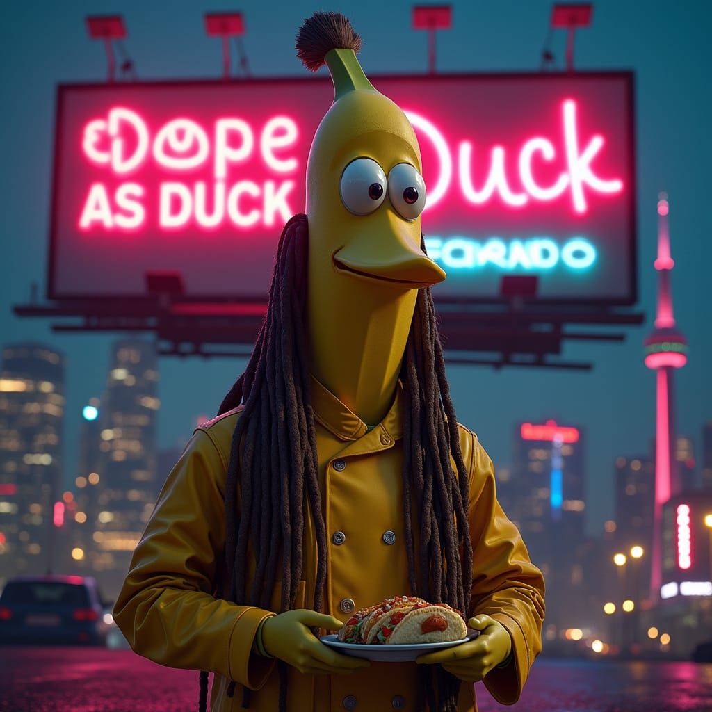 Futuristic Banana Chef Reigns Over Toronto Skyscrapers