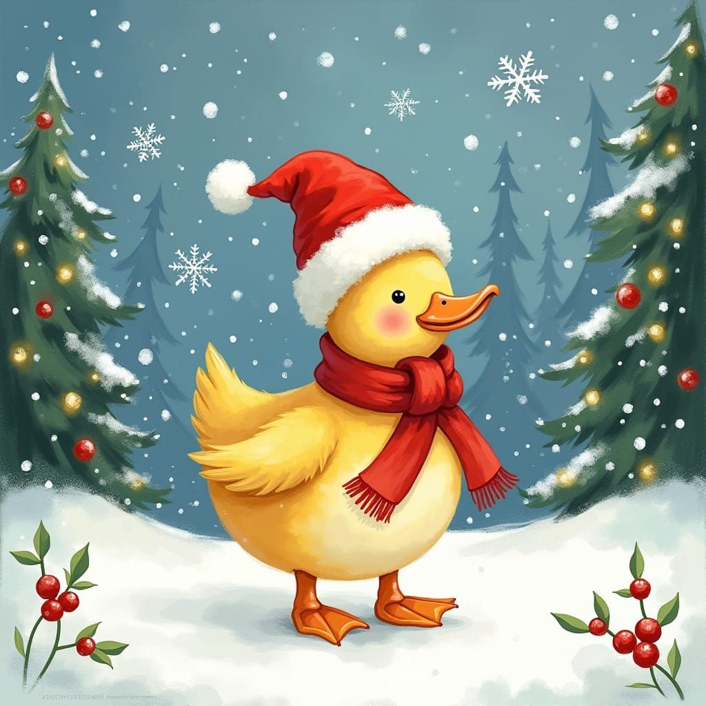 Whimsical Winter Duck in Santa Hat Delights