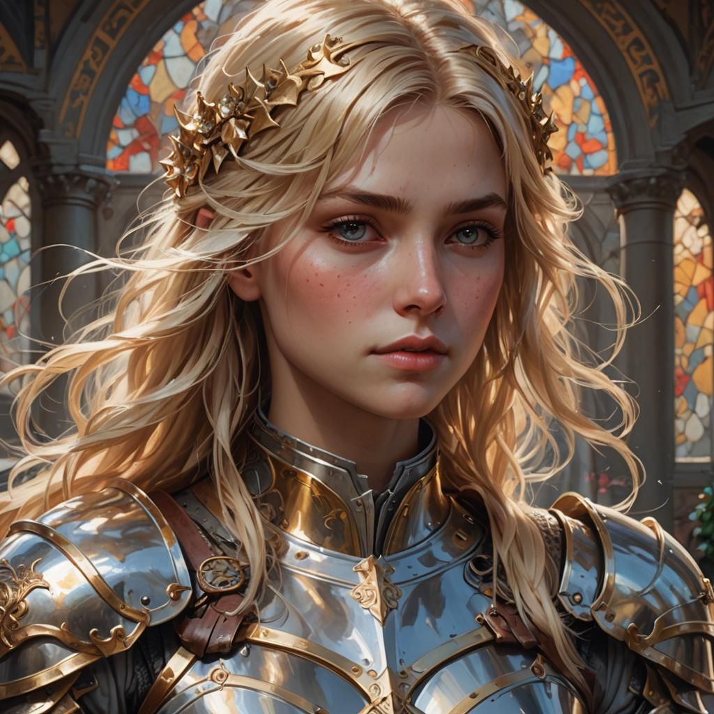 Blonde Knight Portrait in Hyperdetailed Style