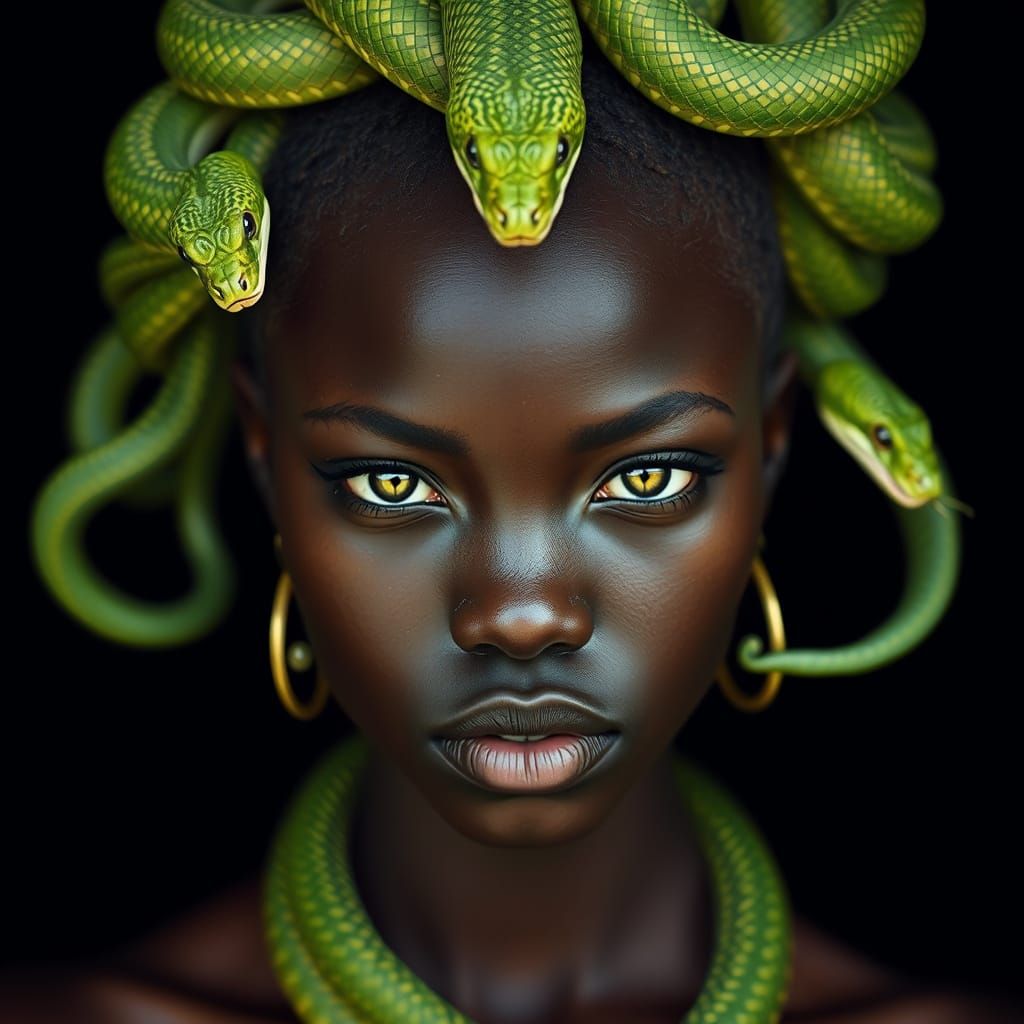 African Goddess in Green Serpentine Locks