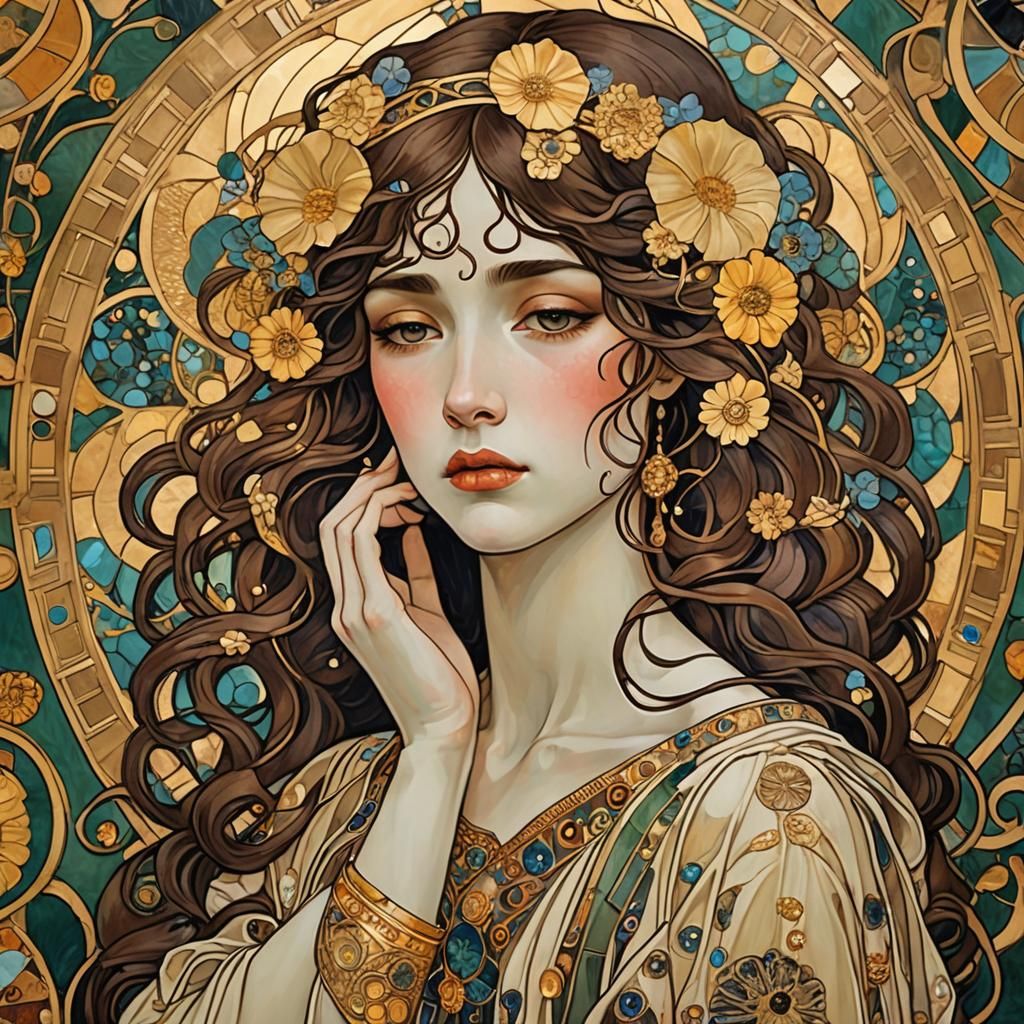 Art Nouveau Crying Woman Inspired by Klimt