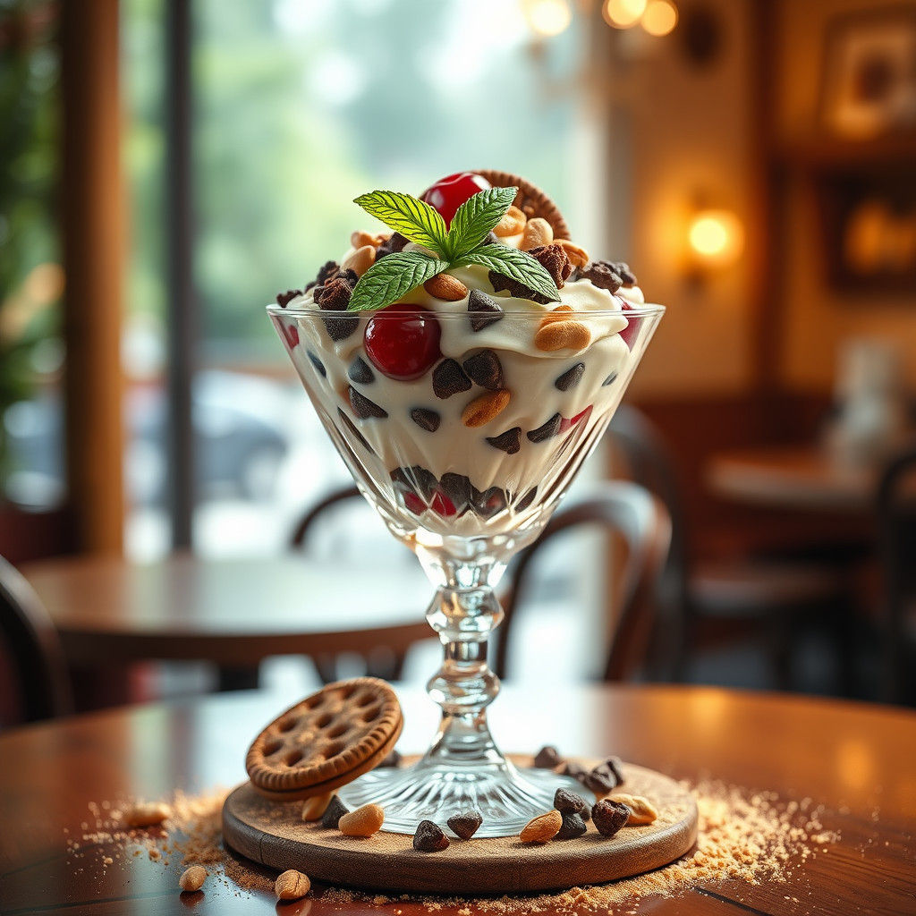 Decadent Cream Dessert in Glass, Hyperrealistic Cafe Photo