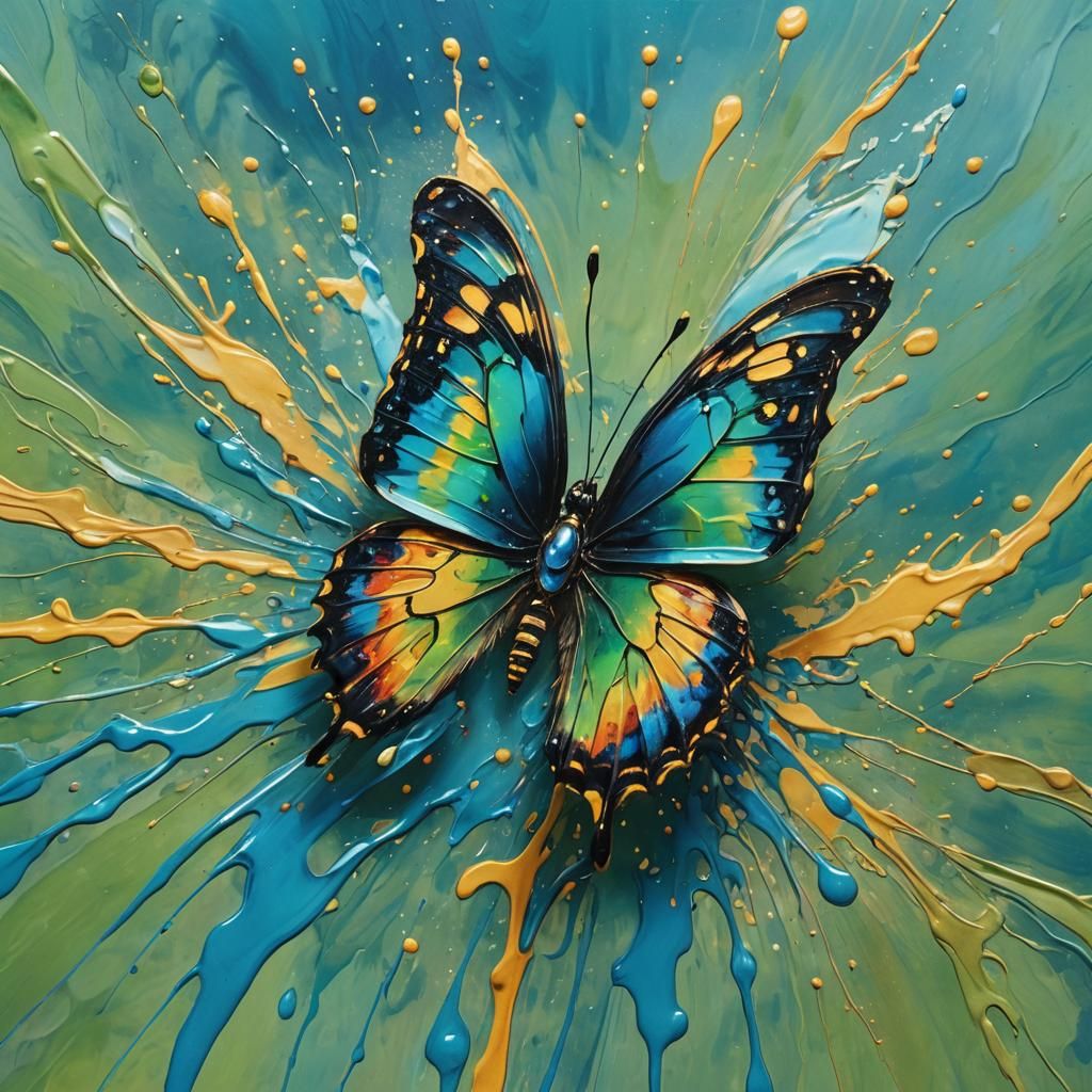 Colorful Butterfly with Dripping Paint in Splash Art Style