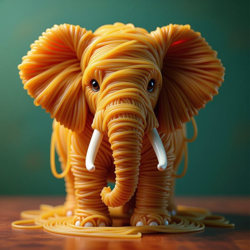 Spaghetti Elephant Sculpture in Hyperrealistic Style