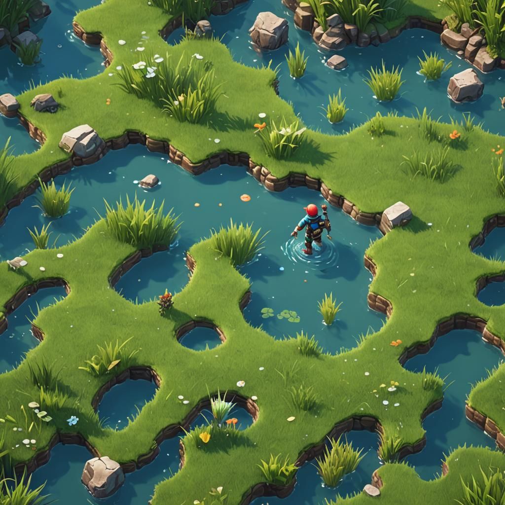 Hyperdetailed Video Game Hero in Lush Landscape