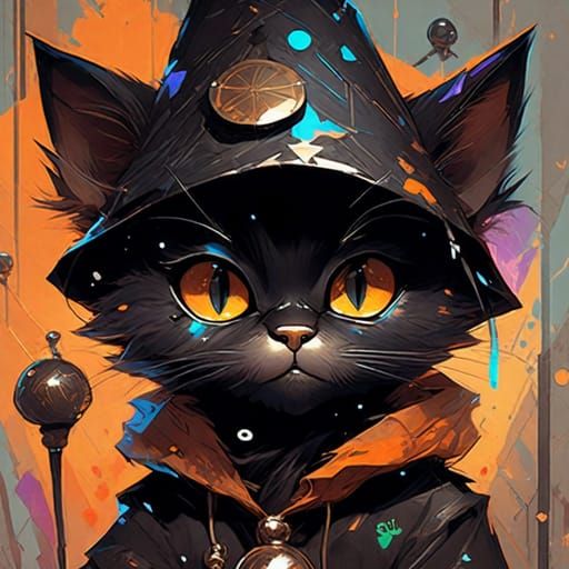 Enchanting Cat Witch in a Magical Scene