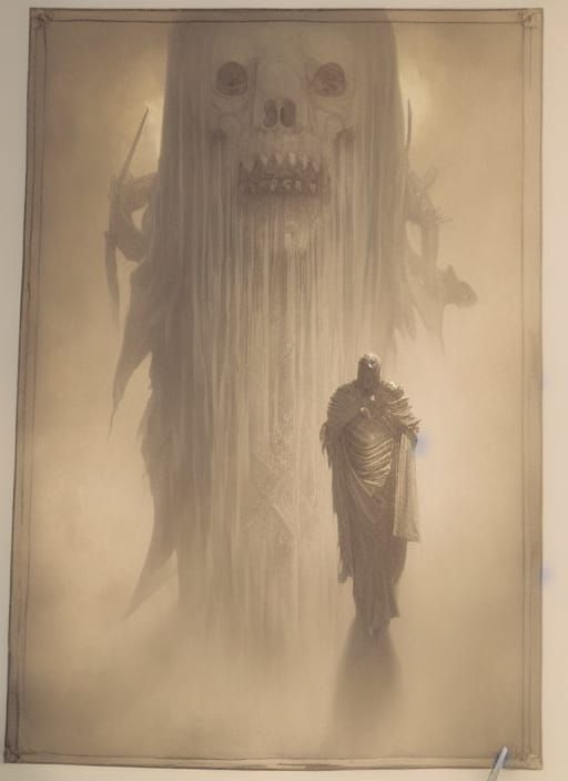 Horrific Scene with Ancient Script in Engraving Style