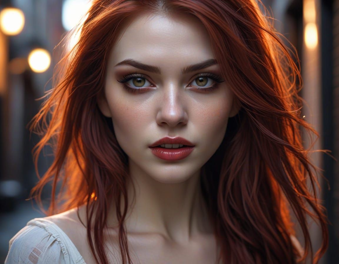 Seductive Vampire Goddess in Moonlit Alleyway