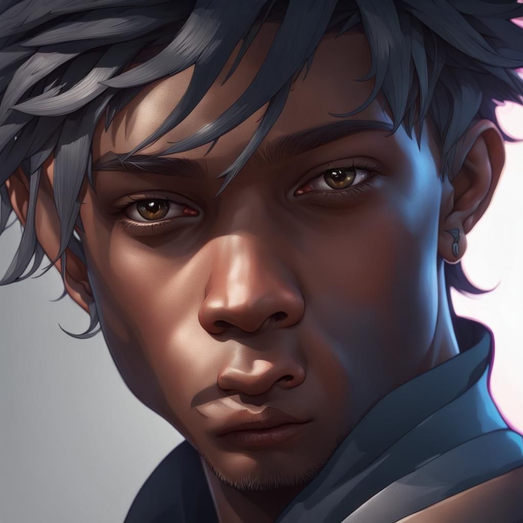 Detailed Obsidian Boy Portrait in Art Nouveau Style