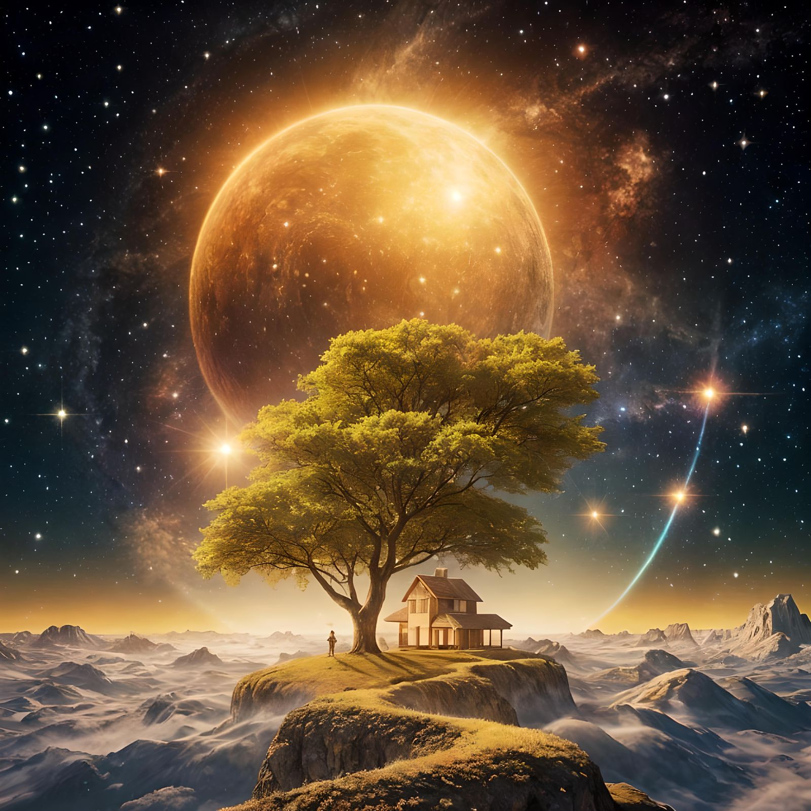 Ethereal Portrait: Black Woman in Cosmic Anime Style