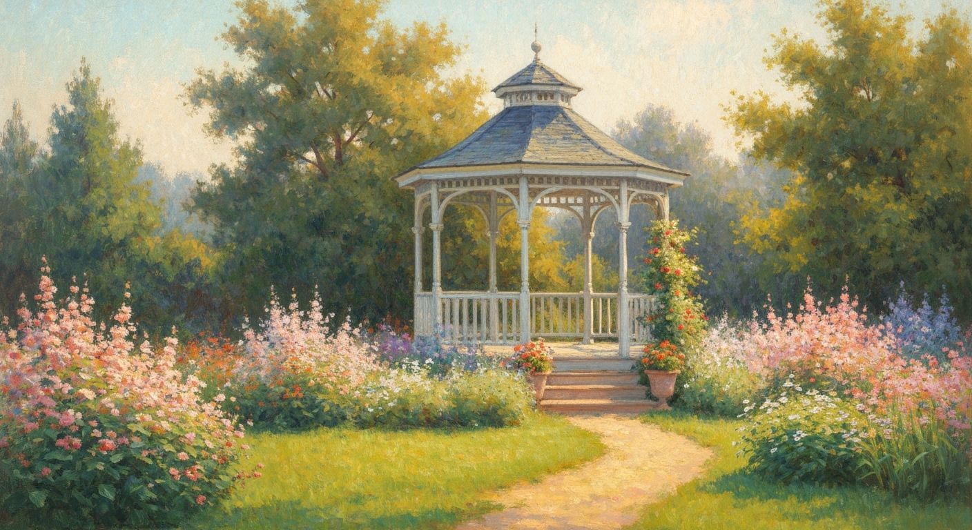 Gazebo in Summer Garden, Impressionist Style