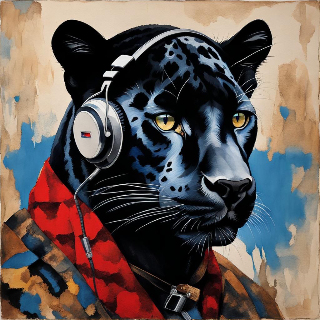 Vintage Jaguar Portrait with Blue Eyes