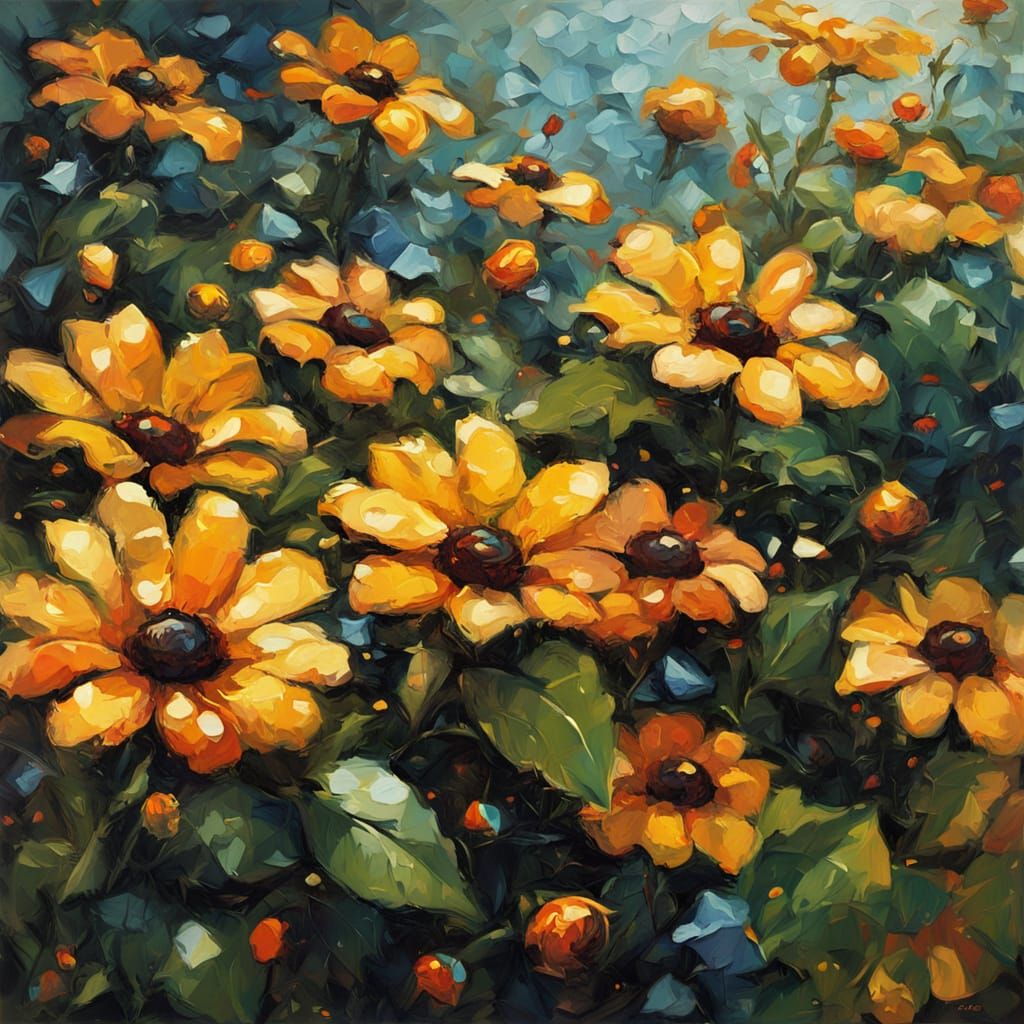 Neo-Impressionist Floral Close-Up: Textured Petals in Sunlig...