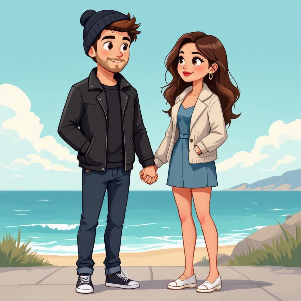 Couple Holding Hands on Date in Modern Style
