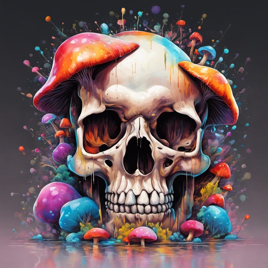 Trippy Mushroom Skull Graffiti Art