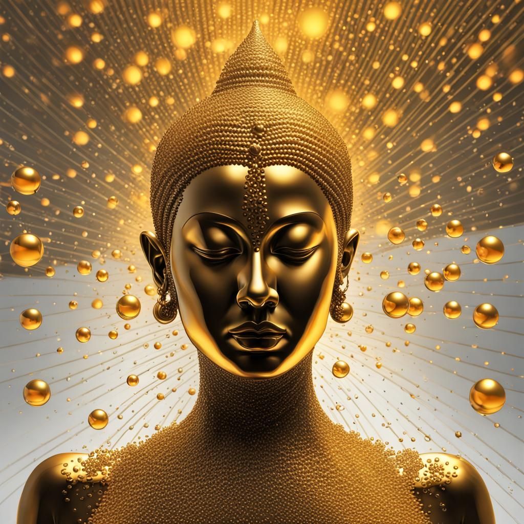 Golden Human in Padmasana with Radiating Silver Spheres