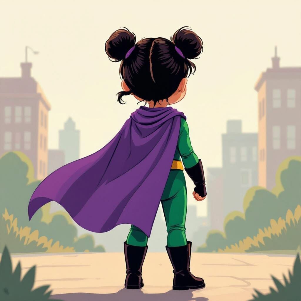 Child Superhero Back View Cartoon Style