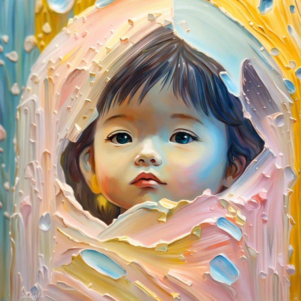 Baby in Crystal Bottle: An Impasto Painting