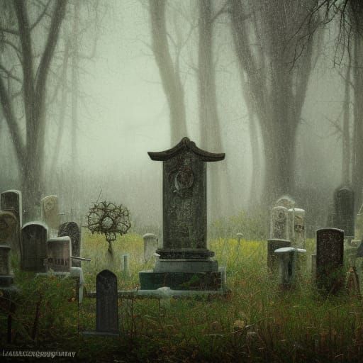 Ethereal Cemetery as Oil Painting with Bokeh