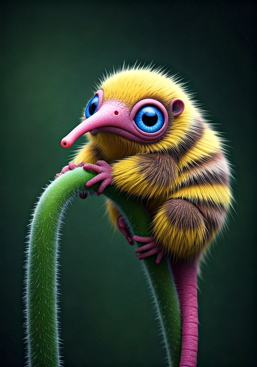 Cute Alien Creature Perched on Alien Flower Stem