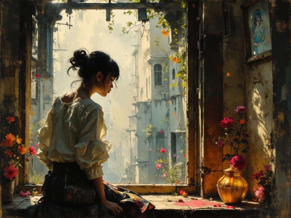 Portrait Through Window to Courtyard Concept Art