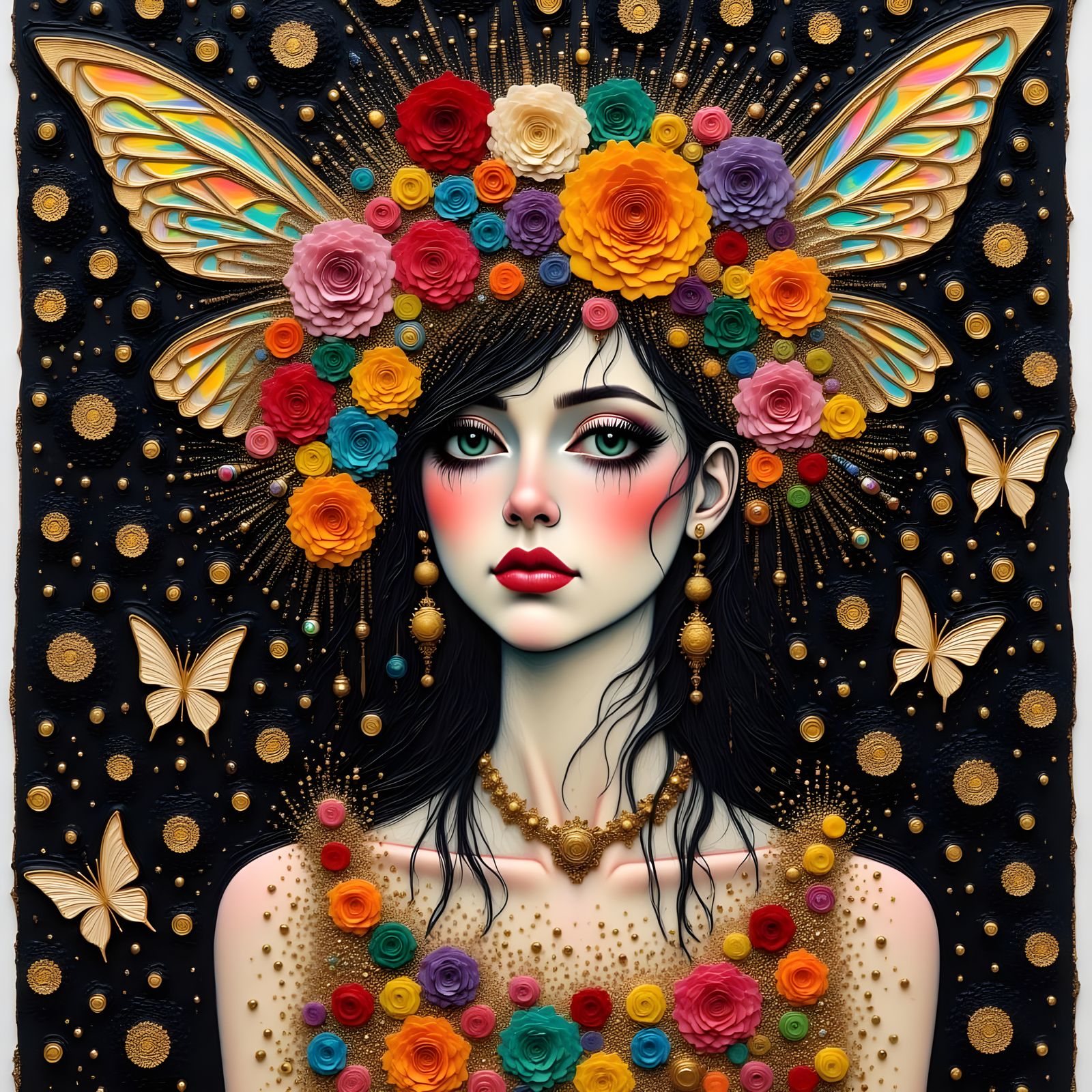 Mysterious Woman: Elaborate Mixed-Media Painting