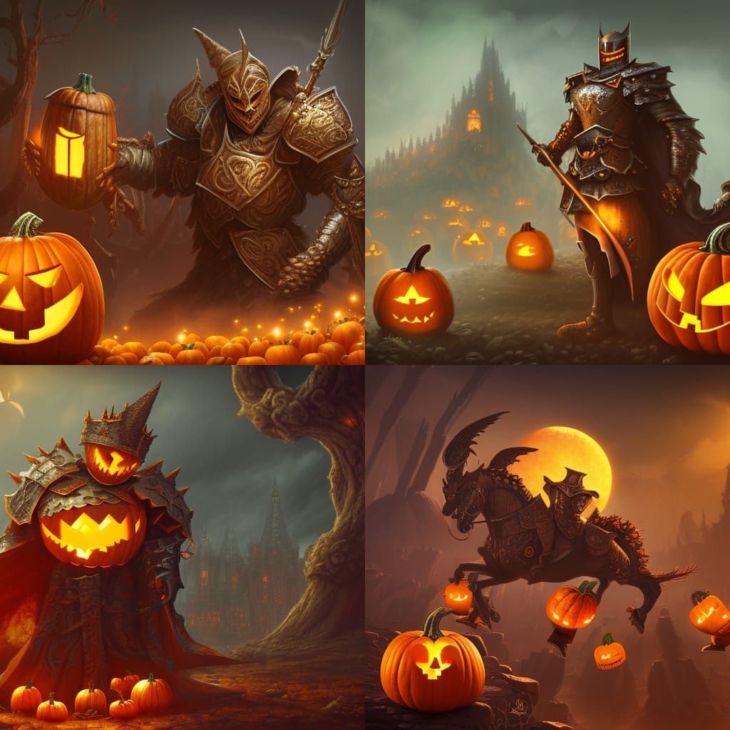 Detailed Pumpkin Knight Fantasy Concept Art