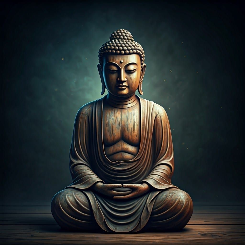 Ethereal Wooden Buddha in Triadic Hues