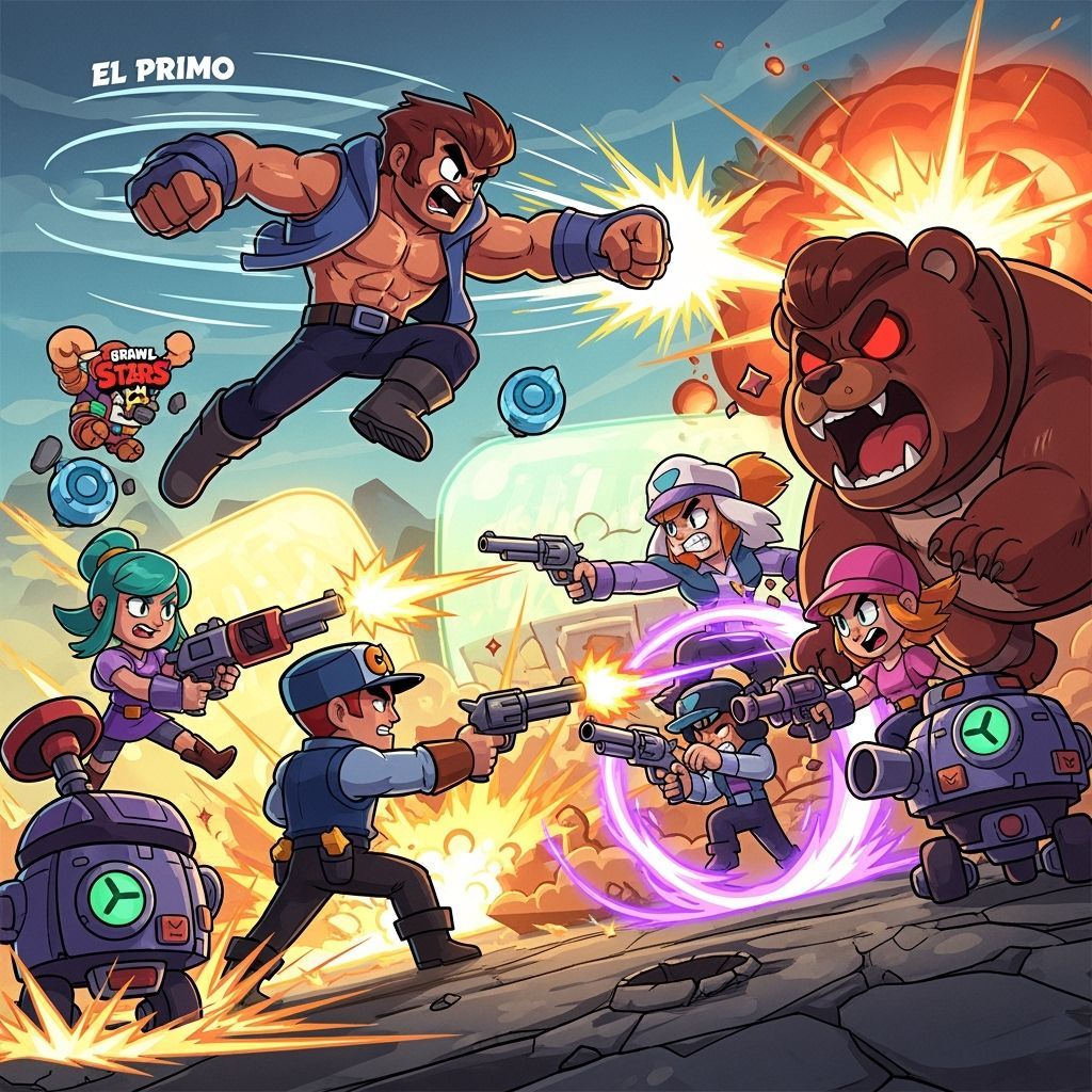 Brawl Stars Characters in Cartoon Battle Scene