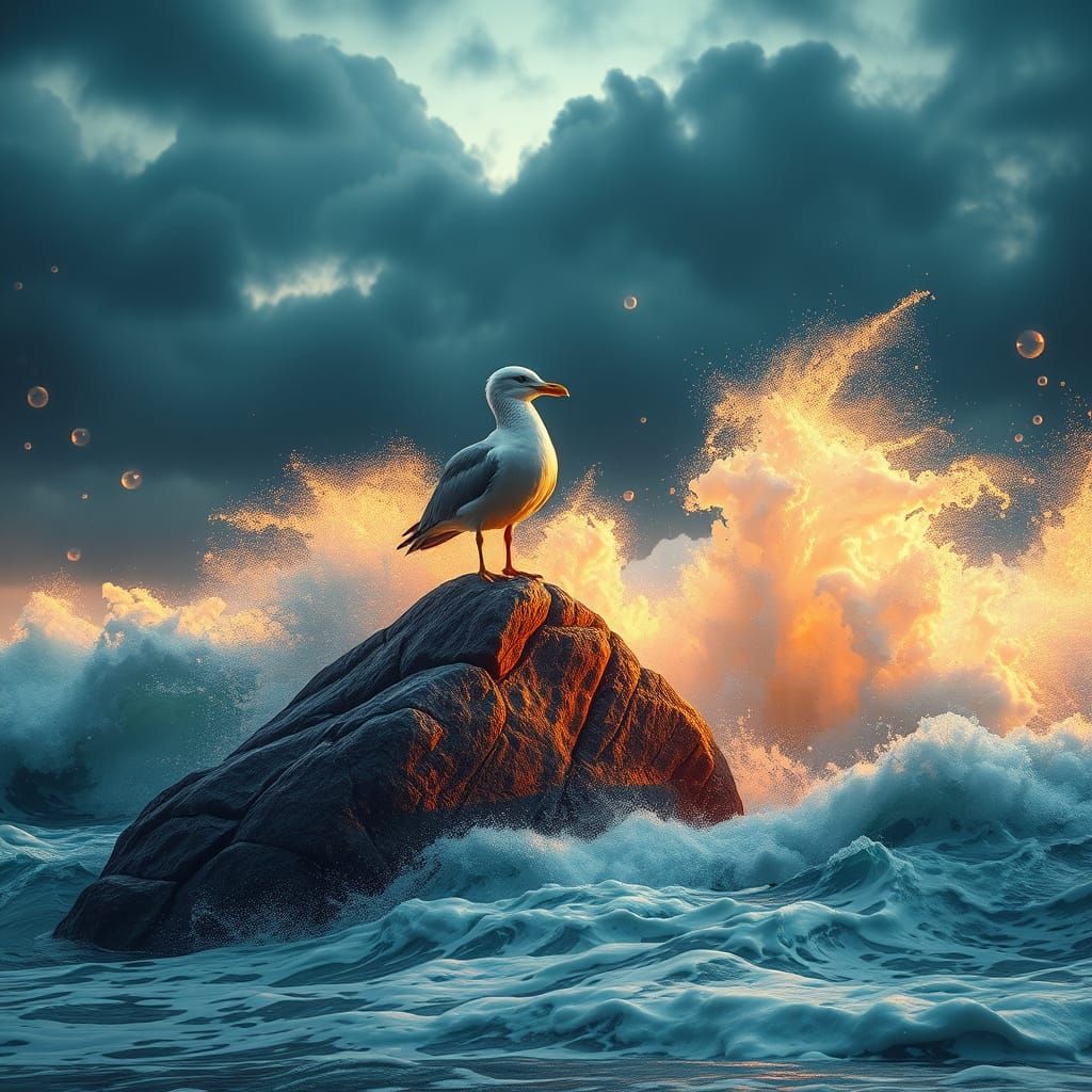 Majestic Seagull Amidst Turbulent Waves