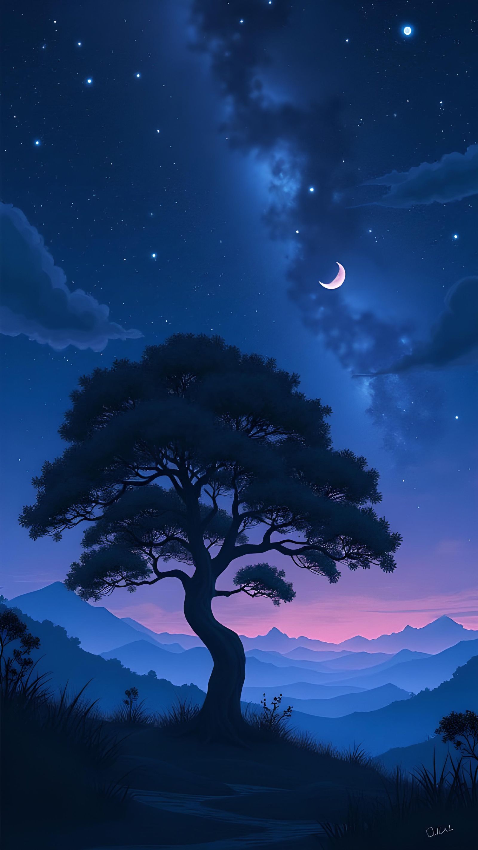 Fantasy Galaxy Tree in Japanese Art Style