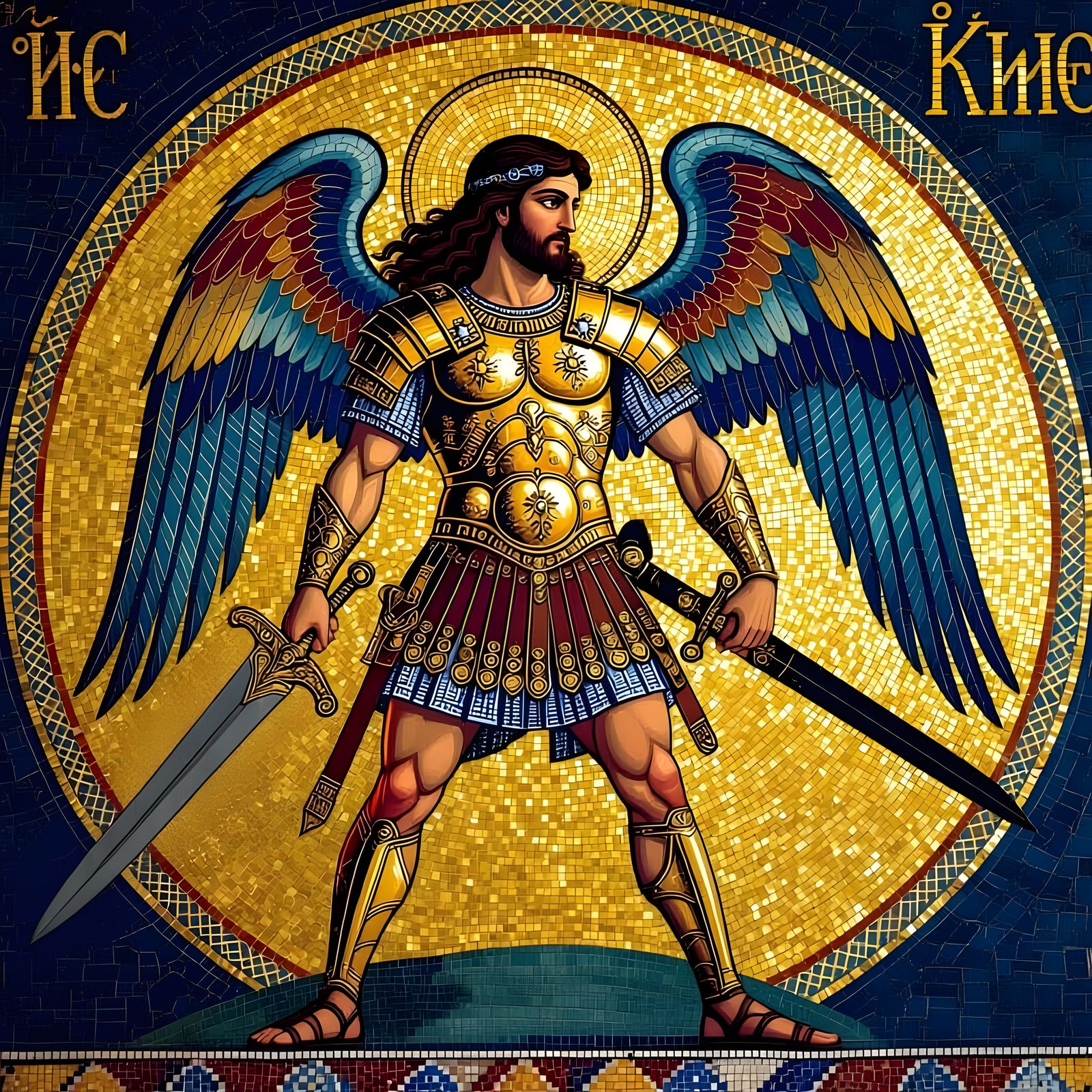 Byzantine Mosaic Archangel Michael as Gladiator