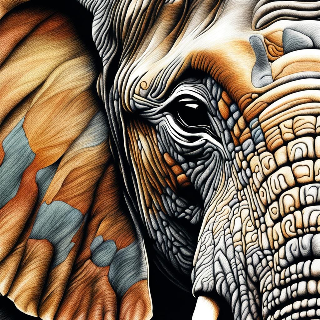 Detailed Elephant Portrait in Colored Pencil and Graphite