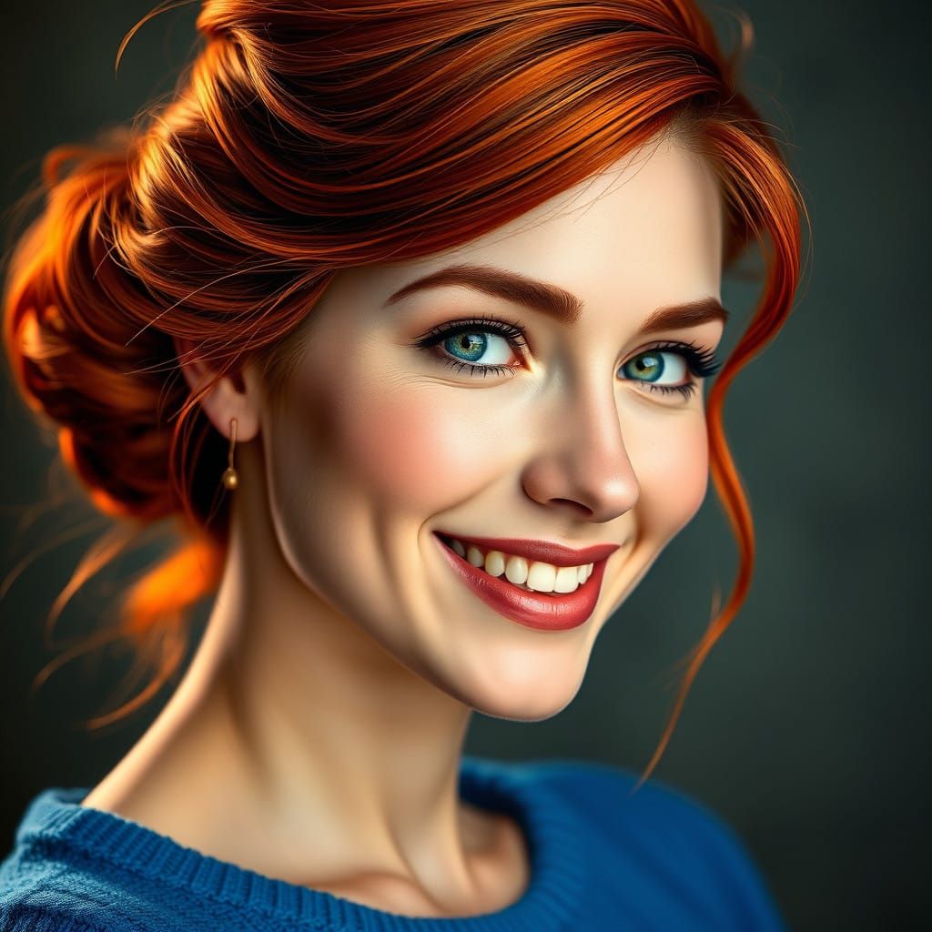 Hyperrealistic Portrait of a Smiling Redhead in 8K