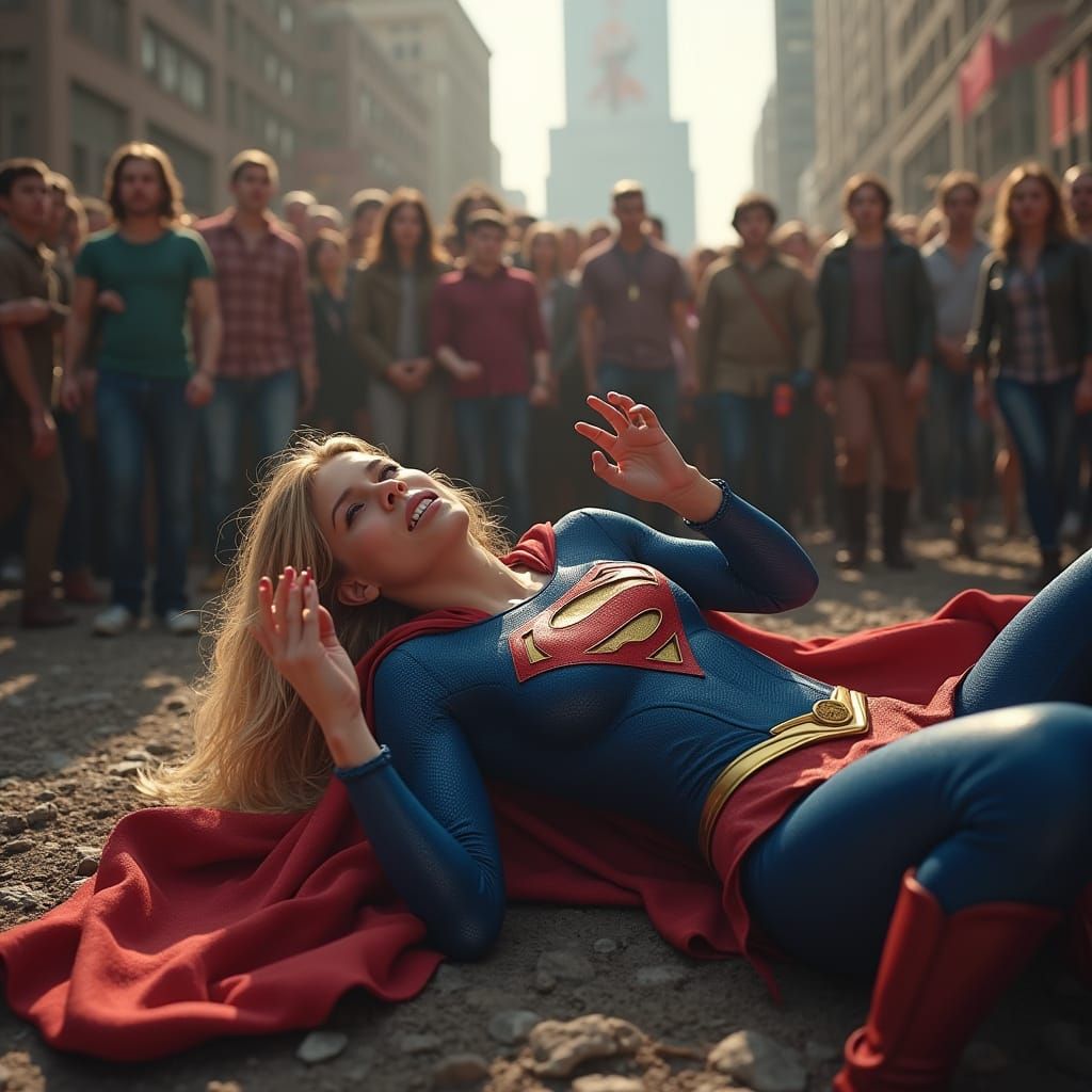 Supergirl Defeated by Mob, Detailed Matte Painting