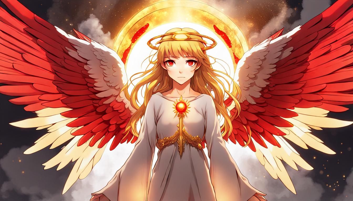 Anime Angel with Red and White Wings
