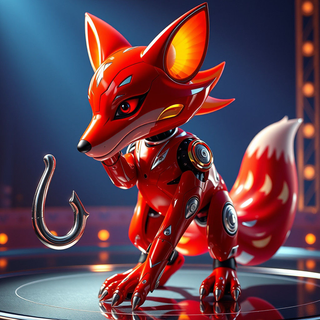 High-Tech Animatronic Fox on Stage in 8k