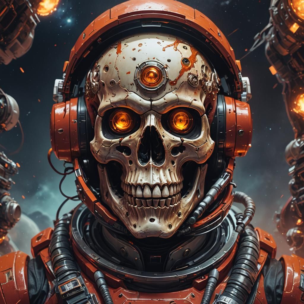 Skull in Red Astronaut Helmet: Fantasy Concept Art