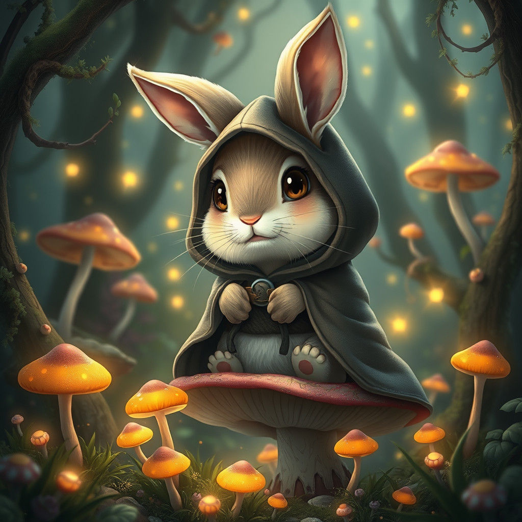 Whimsical Rabbit in Magical Glowing Forest