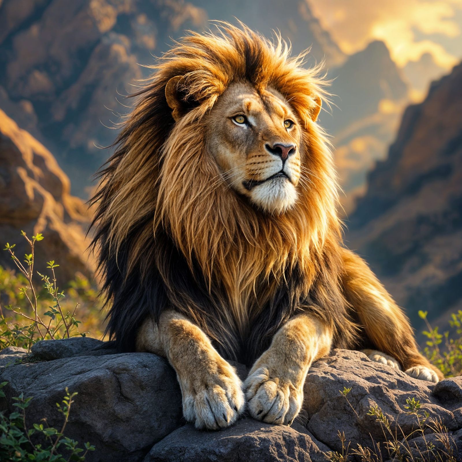 Majestic Lion with Rainbow Mane Oil Painting