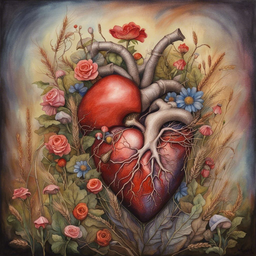 Floral Heart Painting in Brian Froud Style